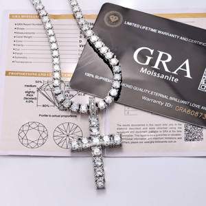 Hip Hop 925 <b>Sterling</b> <b>Silver</b> 4mmVVs Moissanite Tennis Chain 5mm <b>Cross</b> Pendant <b>Necklace</b> - Product Image 6