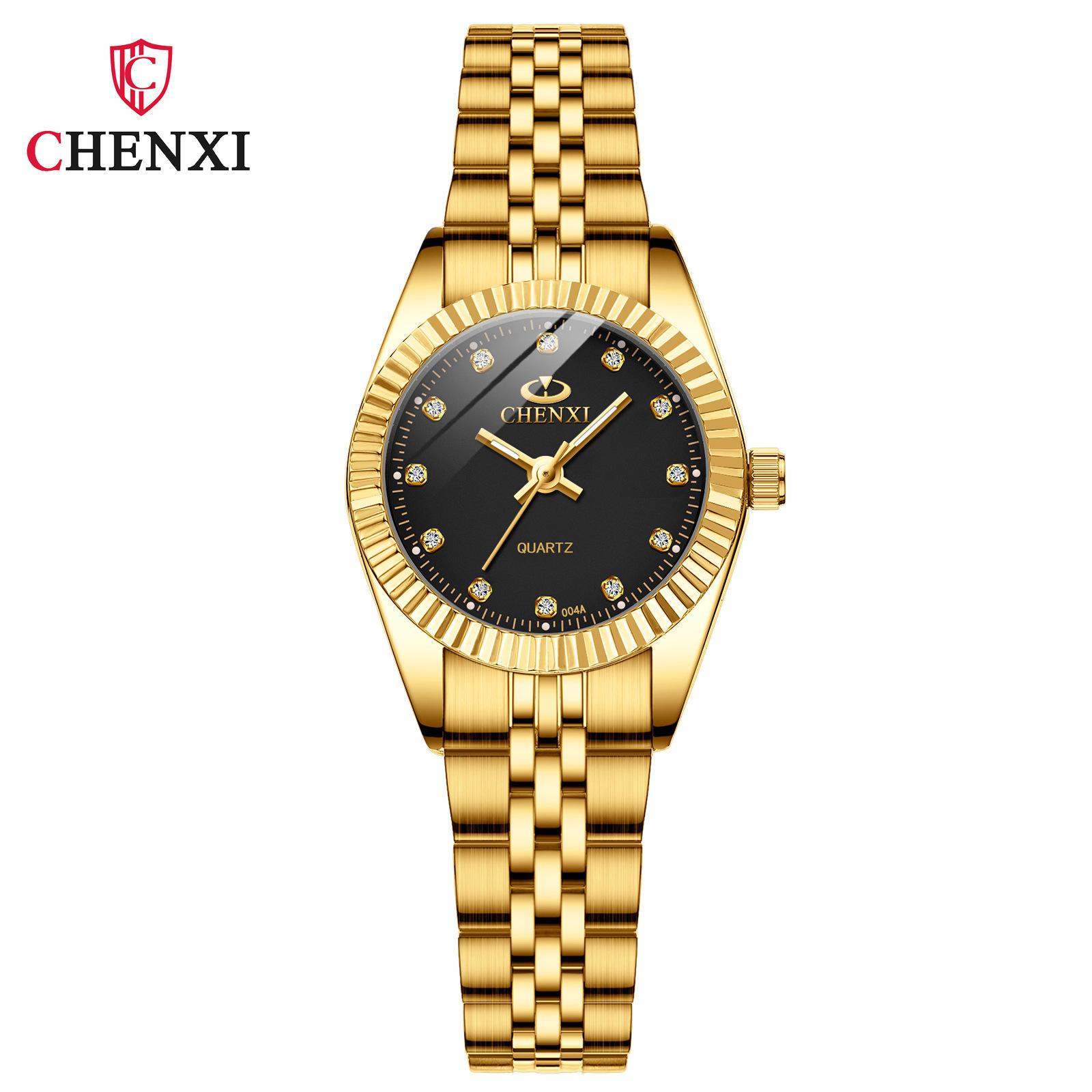 Full gold womens black dial
