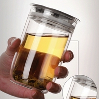 Théière en verre borosilicate à double paroi résistante à la chaleur avec filtre, séparateur d'eau et de thé, pour une personne