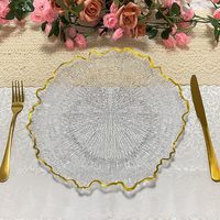 Assiettes de présentation en plastique transparentes et dorées de 13 pouces, en gros, pour assiettes de dîner, pour mariage et Saint-Valentin