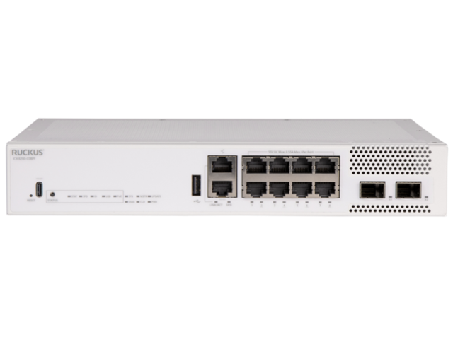 ICX8200-C08PF 8-Port Gigabit PoE+ L3 Managed Switch 2x10G SFP+ Stackable 124W Budget Compact for Enterprise IoT Network