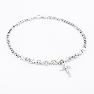 yunnique Stainless Steel <b>Cross</b> Pendant Necklace With Diamond Studs Long <b>Chain</b> Fashion Jewelry For Men And Women - Product Image 3