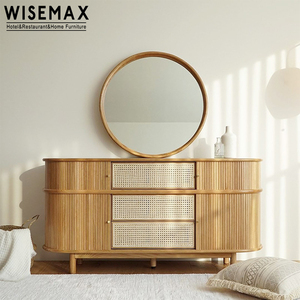 WISEMAX FURNITURE Luxury Retro Hotel Furniture Ash Wood Frame Rattan Sliding Door <strong>Sideboard</strong> Cabinet <strong>for</strong> <strong>Kitchen</strong> Living Room - Product Image 1