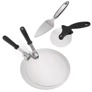 Venda quente Pizza Peel Set Prata Preto Rodada Dobrável Pizza Pá De Aço Inoxidável Cortador De Casca De Pizza Set 10,12 Polegada Com Mão Pp