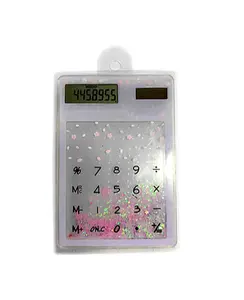 Custom Logo Mini 8-cijferig Transparant Drijfzand Zonne-Energie Dunne Pocket Screen Touchscreen Calculator Als Promotie Geschenken