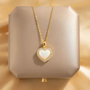 Titanium Steel 18k Gold Plated Mesh Red Women's Necklace White Shell Heart And Multiple Light Luxury Pendant Necklaces