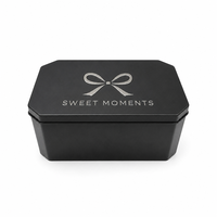 Boîte rectangulaire en fer blanc noir mat avec logo personnalisé pour biscuits, bonbons, emballage cadeau – Boîtes métalliques élégantes réutilisables pour mariage et fête