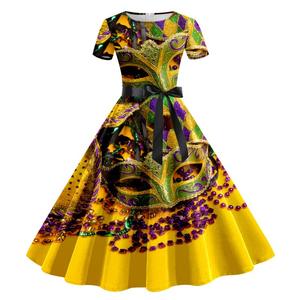 Abito martedì Gras da donna abito da sera a manica corta al ginocchio per Cocktail Party martedì Gras - Product Image 3