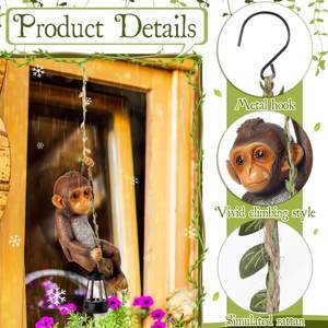 Estatua <span class=keywords><strong>Solar</strong></span> para Exteriores de Resina Marrón, Chimpancé Bebé Mono Trepando en una Enredadera con Figura Colgante con Gancho para Jardín - Product Image 3