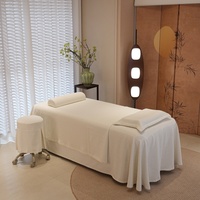 Parure de lit blanche 4 pièces en polyester pour salon de beauté, massage et spa, comprenant draps épais, couvre-lit, taies d'oreiller et housse de couette