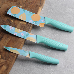 Juego de cuchillos de Chef para el hogar de acero inoxidable de tres piezas, diseño de fruta impresa, regalo pequeño, herramienta de corte de rebanada desechable - Product Image 3