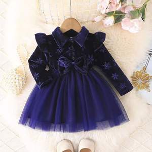 Gaun anak perempuan beludru Natal, gaun lengan panjang kasual pita renda musim gugur musim dingin <span class=keywords><strong>3</strong></span>-36 bulan - Product Image 2