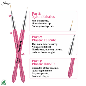 Produit Tendance 2026 Sparkle Process, Ensemble de 3 pinceaux <span class=keywords><strong>liner</strong></span> à manche en plastique <span class=keywords><strong>rose</strong></span> et poils en nylon, pour nail art, pinceau à gel pour banderole et nail art - Product Image 2