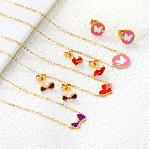 Conjunto de joyería de moda, collar con colgante de lazo y corazón de mariposa, pendientes para mujer, regalo, aleación de zinc SE26 - Product Image 1
