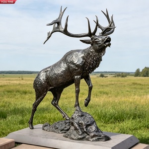 YOUFINE Scultura di <span class=keywords><strong>Cervo</strong></span> a Grandezza Naturale in Bronzo, Statua di <span class=keywords><strong>Cervo</strong></span> Ruggente Fusa a Mano per Decorazione di Giardini e Paesaggi Forestali - Product Image 1