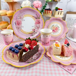 Juego de Vasos y Bandejas de Papel Desechables con Diseño Floral Vintage <span class=keywords><strong>para</strong></span> Decoración de Fiestas de Té, Fiestas en el Jardín, Bodas, Bautizos, Cumpleaños - Product Image 1