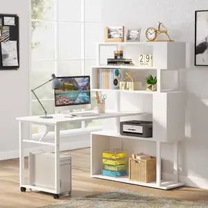 Computer Desk Supplier Corner Desk Arrival Wooden 2023 New with Power Outlet Low Price with Bookshelves Foldable Oem Golden