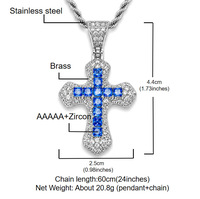 Collier pendentif croix Hip Hop entièrement serti de zircons cubiques multicolores en cuivre, effet arc-en-ciel, bijou de cou unisexe pour rappeur