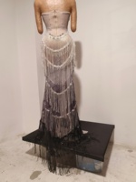 Robe de soirée sirène élégante à épaules dénudées avec strass et franges pour femme, idéale pour dîner, anniversaire, mariage ou fête