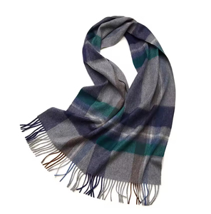 Écharpe en laine écossaise à carreaux respirante et durable, nouvelle collection pour hommes et femmes, avec pompons, chaude, en laine de mouton, confortable, longue, anti-bactérienne - Product Image 3