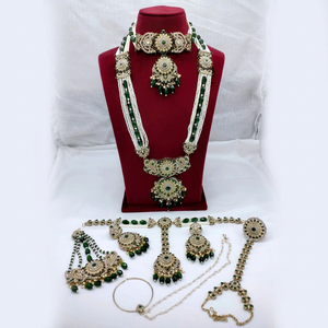 Elegant Gold Plated Ethnic Jewelry <b>Set</b> With Green Zircon And Imitation Pearl Necklace Earrings Bracelet For Wedding - Product Image 1
