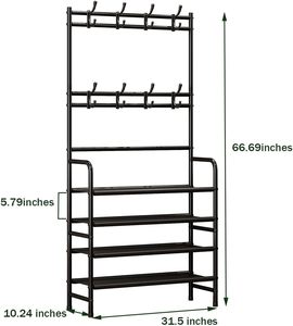 5-Layer Free Standing Metal Coat & <b>Shoe</b> Rack with Hooks Sturdy & Durable Rust-proof Detachable Stand for Living Room and Bags - Product Image 3