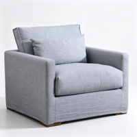 Fauteuil de loisirs monoplace en tissu lin lavable, style français moderne, avec cadre en chêne massif et assise profonde, vente en gros