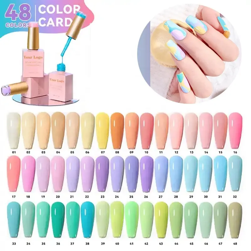 48 Warna Desain Kotak Buku Musim Panas Pastel Cat Kuku Gel Koleksi Set OEM Label Pribadi Kustom Unik Gel Cat Kuku