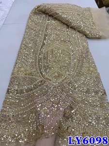Tissu en dentelle à sequins brodé vert émeraude, idéal pour robes de mariée et de soirée – Tissus en dentelle française de haute qualité – Grande Vente - Product Image 2