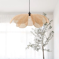 Lustre en rotin français style Wabi-Sabi, tressé à la main, style japonais, avec commande vocale, éclairage LED, double usage, marron