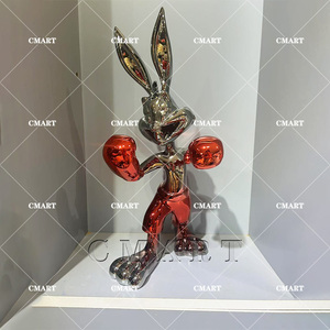 Escultura de Conejo Boxeador Brillante de Lujo en Oferta, con Acabado de Espejo y Galvanoplastia, de Resina, Personalizable en Color y Tamaño - Product Image 3