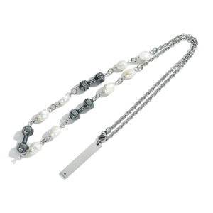 Baroque Pearl Black Dumbbell Necklace Titanium Steel Chain Geometric Design Daily Wear Party Accessory - Product Image 4