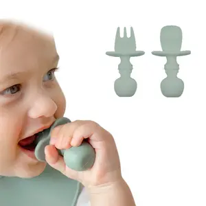 mini children's forks spoon silicone baby spoon fork set for training, silicone baby product,silicone kitchen tools