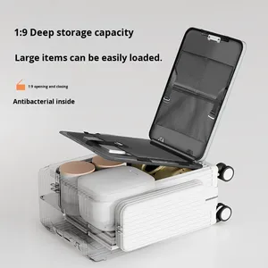 Nouvelle valise multifonctionnelle à ouverture frontale 3-en-1, 20 pouces, en polycarbonate, pour <span class=keywords><strong>voyage</strong></span> et cabine, avec serrure, deux poches latérales, grande capacité - Product Image 4