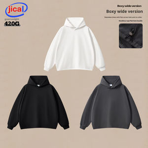 <span class=keywords><strong>Felpa</strong></span> con Cappuccio Oversize da Uomo, Stile Americano 2025, Peso 420g, Lavaggio Batik Blu con Motivo Invecchiato - Product Image 1