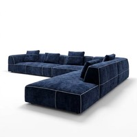 Canapé modulaire en tissu bleu moderne en forme de L, ensemble de canapés rembourrés pour la décoration du salon de villa et de salle de sport