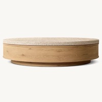 Table basse ronde moderne en bois avec structure métallique, facile à nettoyer, pour le salon
