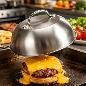 <span class=keywords><strong>Tapa</strong></span> de acero inoxidable resistente al calor para asar hamburguesas y alimentos en parrillas, con mango, para uso en sartenes y ollas. - Product Image 2