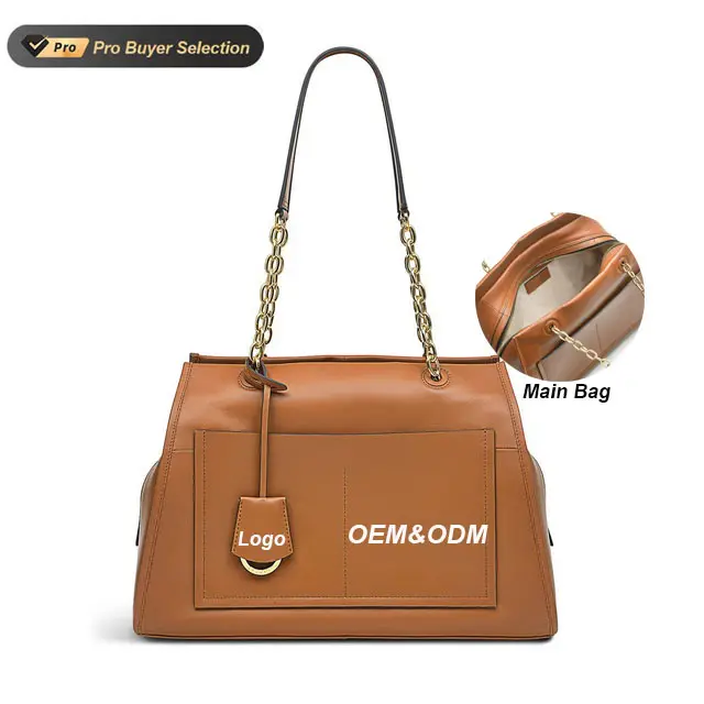 Custom High Quality PU Leather Women Shoulder Bag Genuine Leather Fashion Simple Ladies Shoulder Bag With China Chain