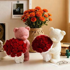 3D Rose Bear Candle <b>Mold</b> Bear Holding Bouquet Candle Silicone <b>Molds</b> for Candle Making Resin Aromatherapy Gypsum Wax Clay Craft - Product Image 6