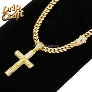 Collar con Colgante de Cruz de Cristo de 14K Estilo Marroquí Hip Hop - Collar de Moda con <span class=keywords><strong>Cadena</strong></span> Cubana de Acero Inoxidable 306L - Product Image 1