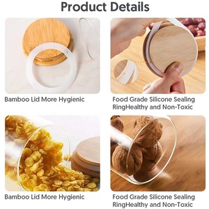 Botella de almacenamiento de vidrio de grado alimenticio, recipientes herméticos apilables <span class=keywords><strong>con</strong></span> tapas de bambú y etiquetas para dulces, galletas, especias de harina - Product Image 5