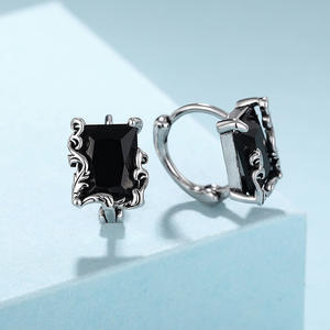 ต่างหูห่วงทองสีขาว E4158กับขอบโอนิกซ์เครื่องประดับผู้หญิงสไตล์วินเทจ - Product Image 3