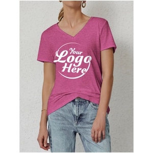 Blusa Casual para Mujer con Cuello en V, Lavado Ácido, Personalizada, Camiseta Básica 2024, Corte Regular, Manga Corta, Estampada, Deportiva, Verano - Product Image 2