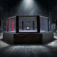 Cage d'octogone de MMA professionnelle surélevée avec logo personnalisé, cadre en acier inoxydable, cage de combat étanche pour compétitions MMA UFC et salles de sport