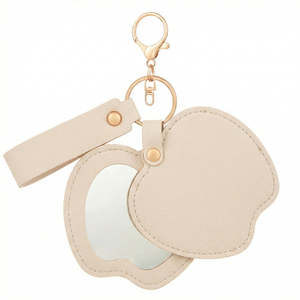 Apple-Shaped PU Leather Compact <b>Mirror</b> Keychain Red Double-Sided Travel Pocket <b>Mirror</b> With Swivel <b>Foldable</b> Design - Product Image 5