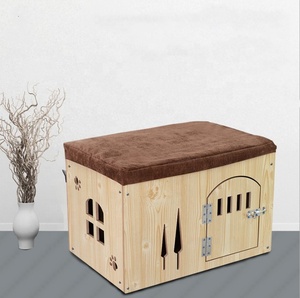 Printed Pattern Wooden <strong>Pet</strong> <strong>Bed</strong> MDF Dog House Kennel Rabbit Hide with Door - Product Image 2