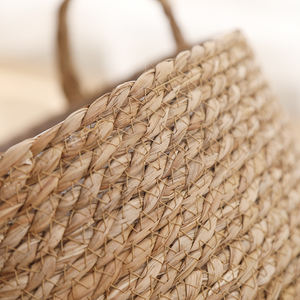 Yuvarlak şekil düz saman depolama tutucu ile 3 takı<span class=keywords><strong>m</strong></span> ev sepeti 3 bej sepet seti kolu ile - Product Image 5