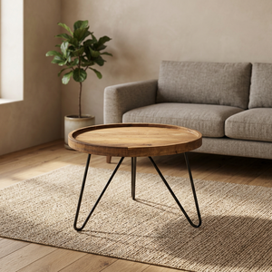 Modern Industrial Style Solid Mango Wood <b>Table</b> Top Antique Coffee <b>Table</b> Durable Iron Legs <b>Foldable</b> Multi-Purpose Living Room - Product Image 2