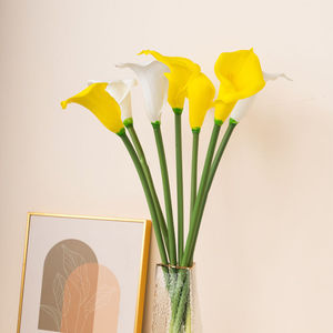 Flor Artificial de Lirio de Cala de Seda, Blanca y Amarilla, Tallo Grande Individual, Decoración para Bodas y Hogar - Product Image 1